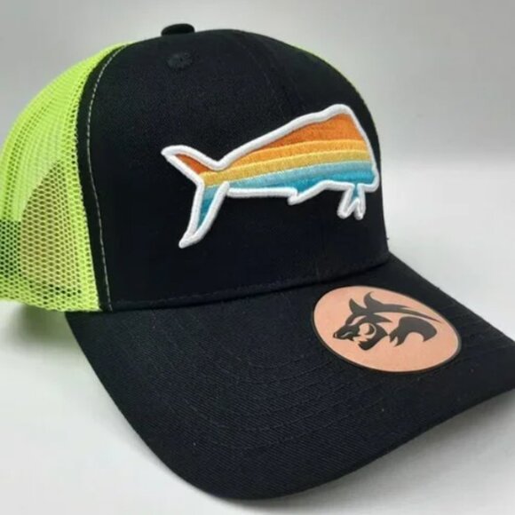 Dorado Mahi Dolphin Fish Embroidered Mesh Snapback Fishing Hat Cap - Picture 3 of 4